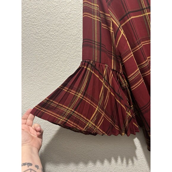 Susan Graver Blouse Top Size 22W Red Black Plaid Long Flutter Sleeves Business - Picture 5 of 7